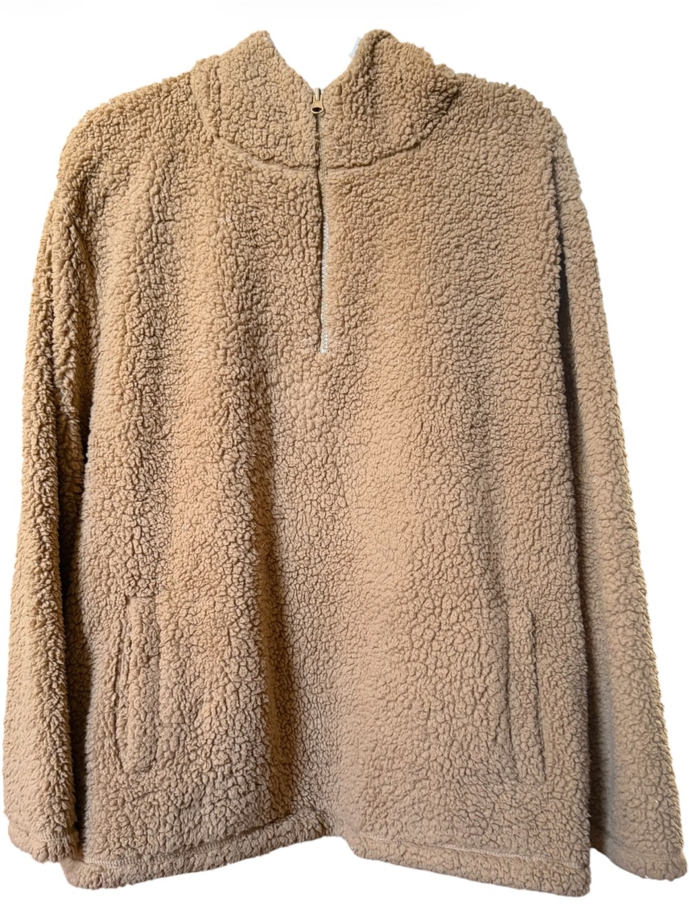 Koolaburra by UGG Cozy Brushed Back Sherpa 1/4 Zip Hoodie. Camel Size 2X